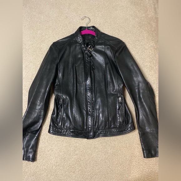 Massimo Dutti genuine sheepskin leather biker jacket black (Women, M size) - Picture 12 of 16